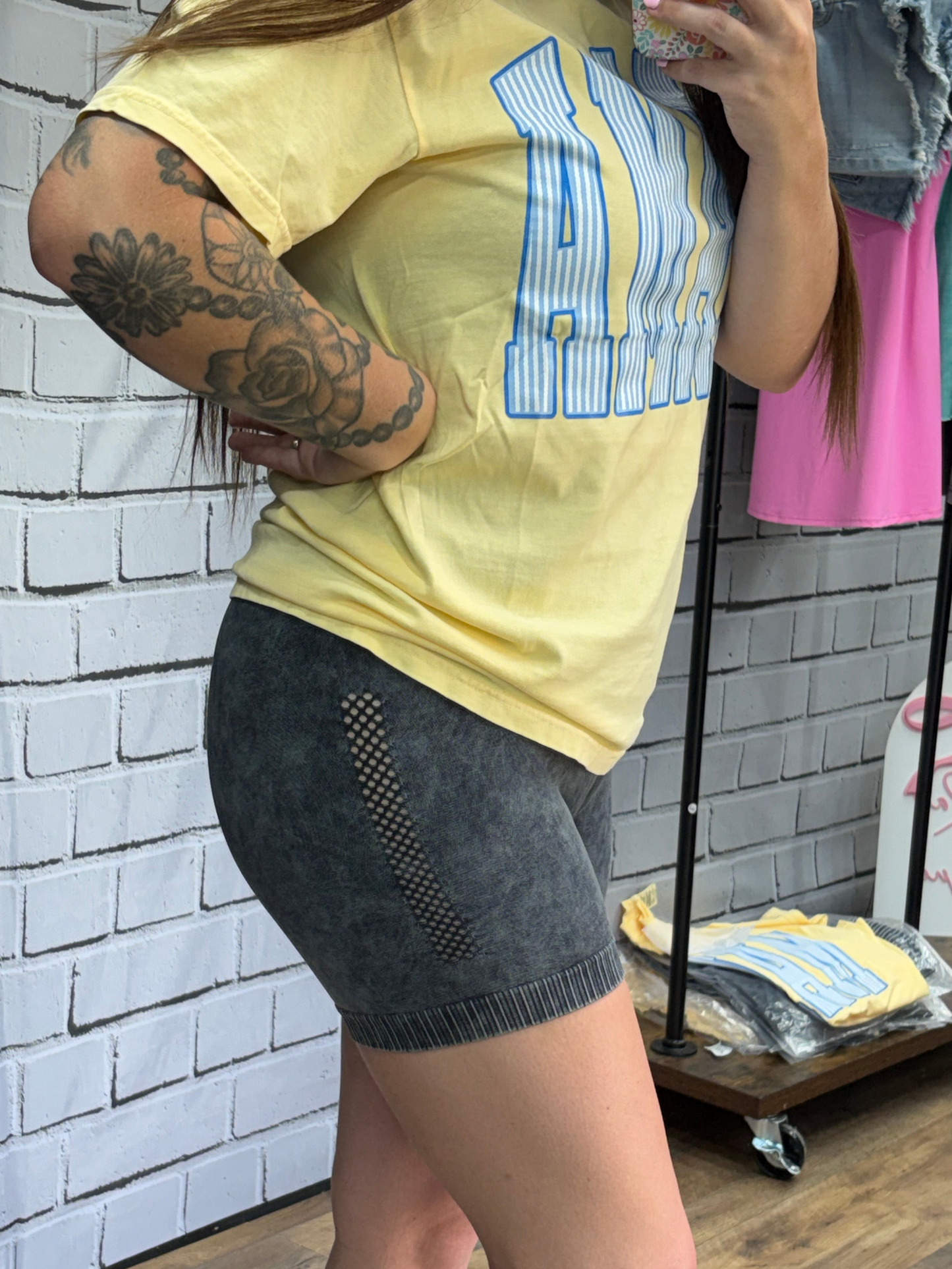 Seamless Washed Biker Shorts- Black