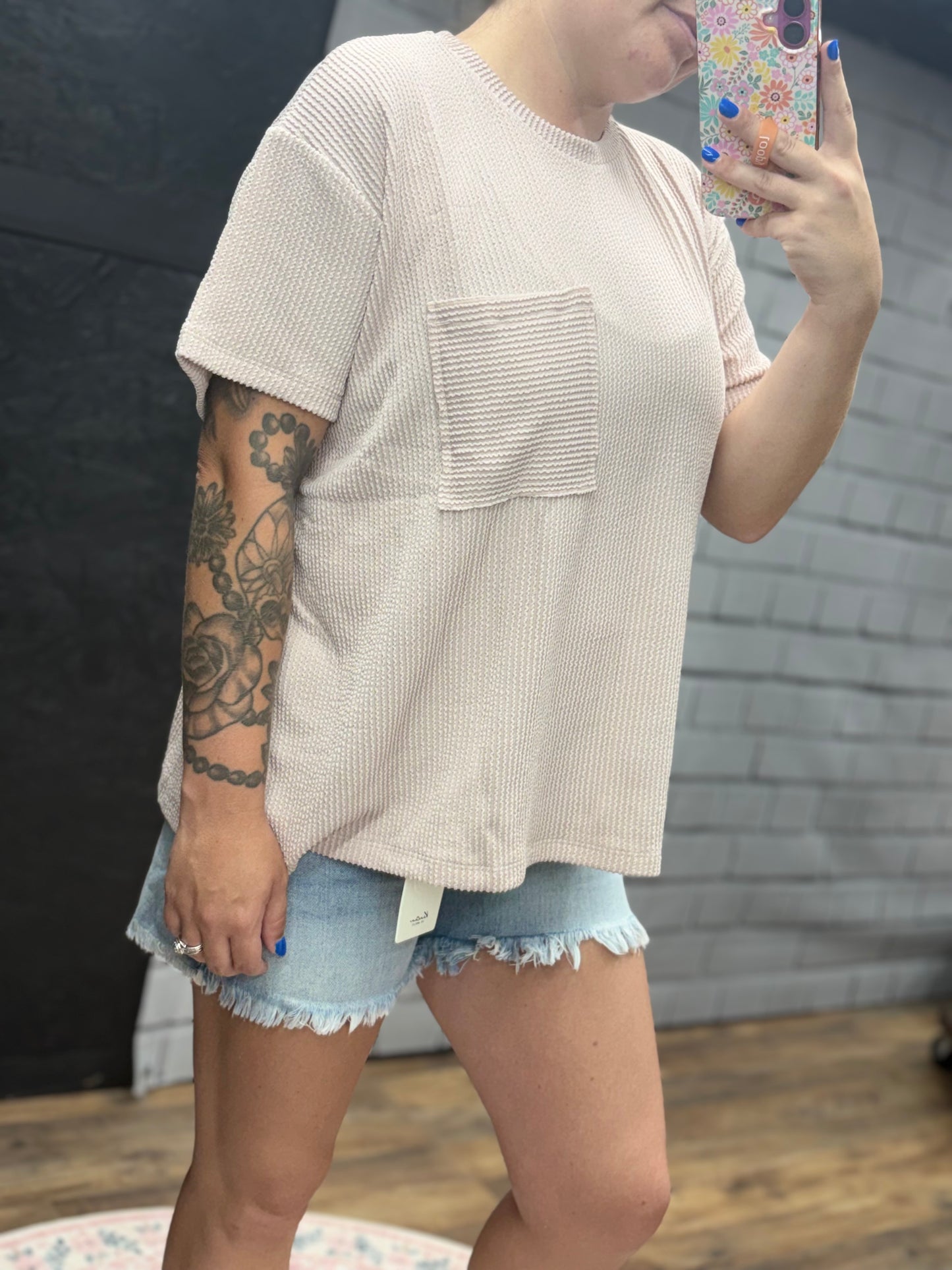 Oversized Ribbed Pocket Tee