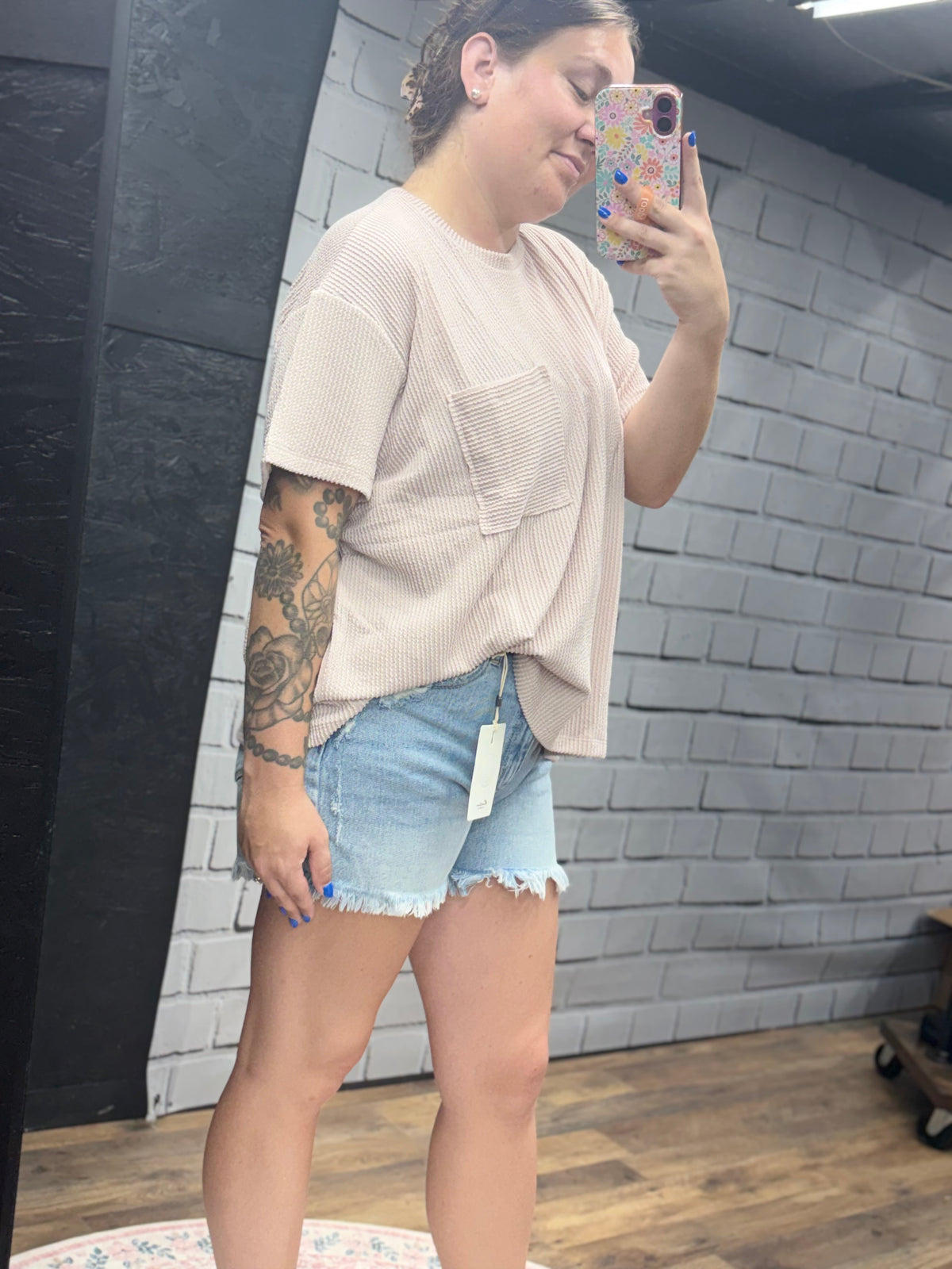 Oversized Ribbed Pocket Tee