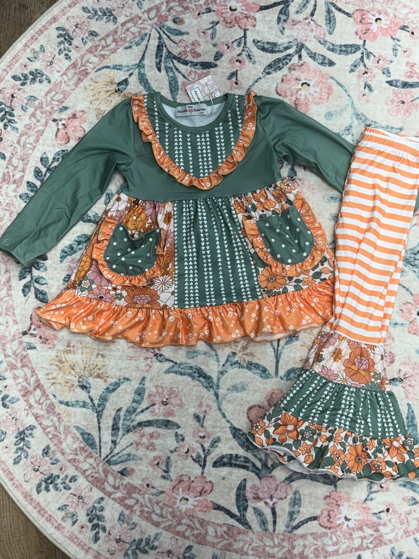 Sage Floral belle bottom set