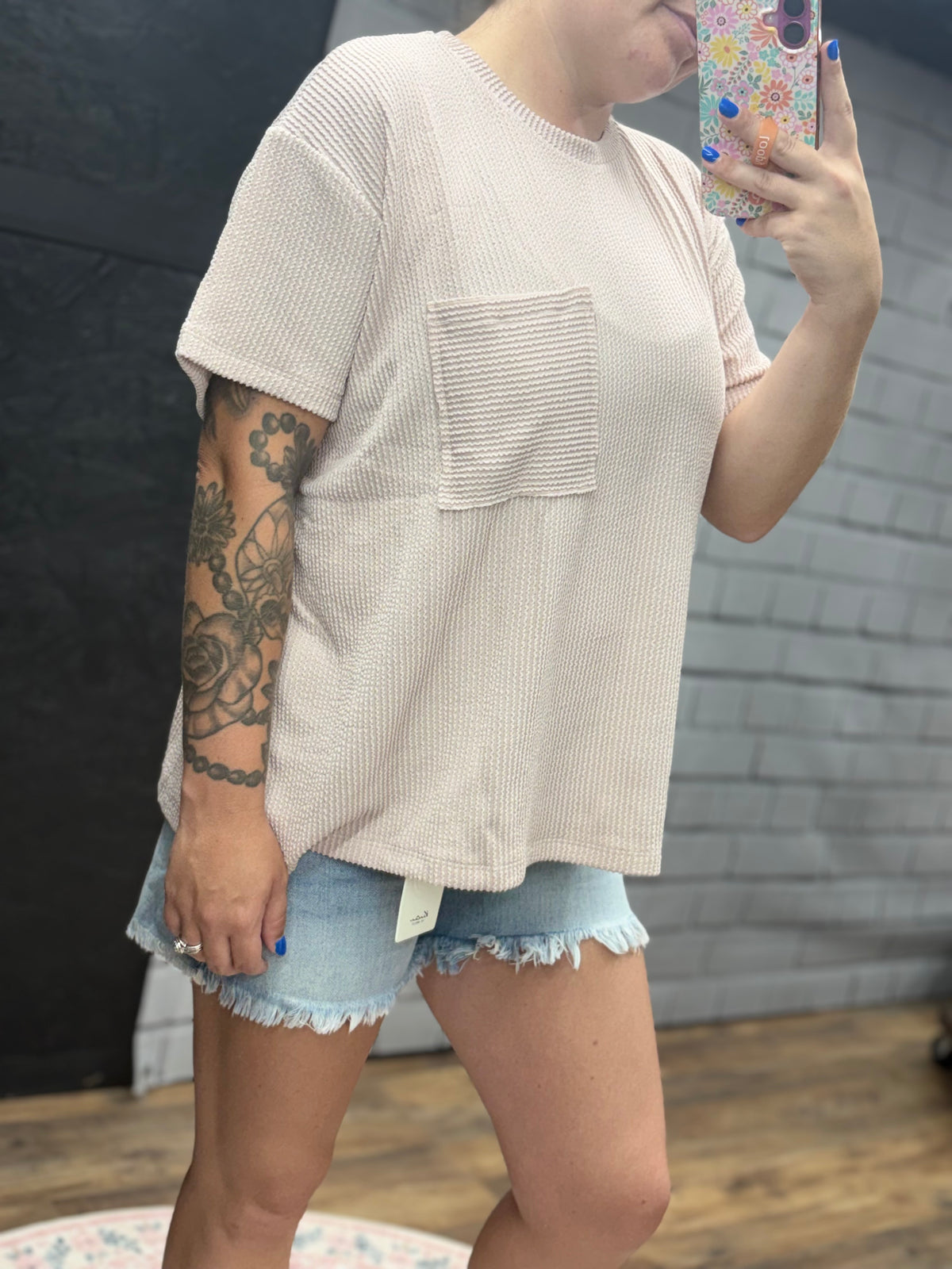 Oversized Ribbed Pocket Tee