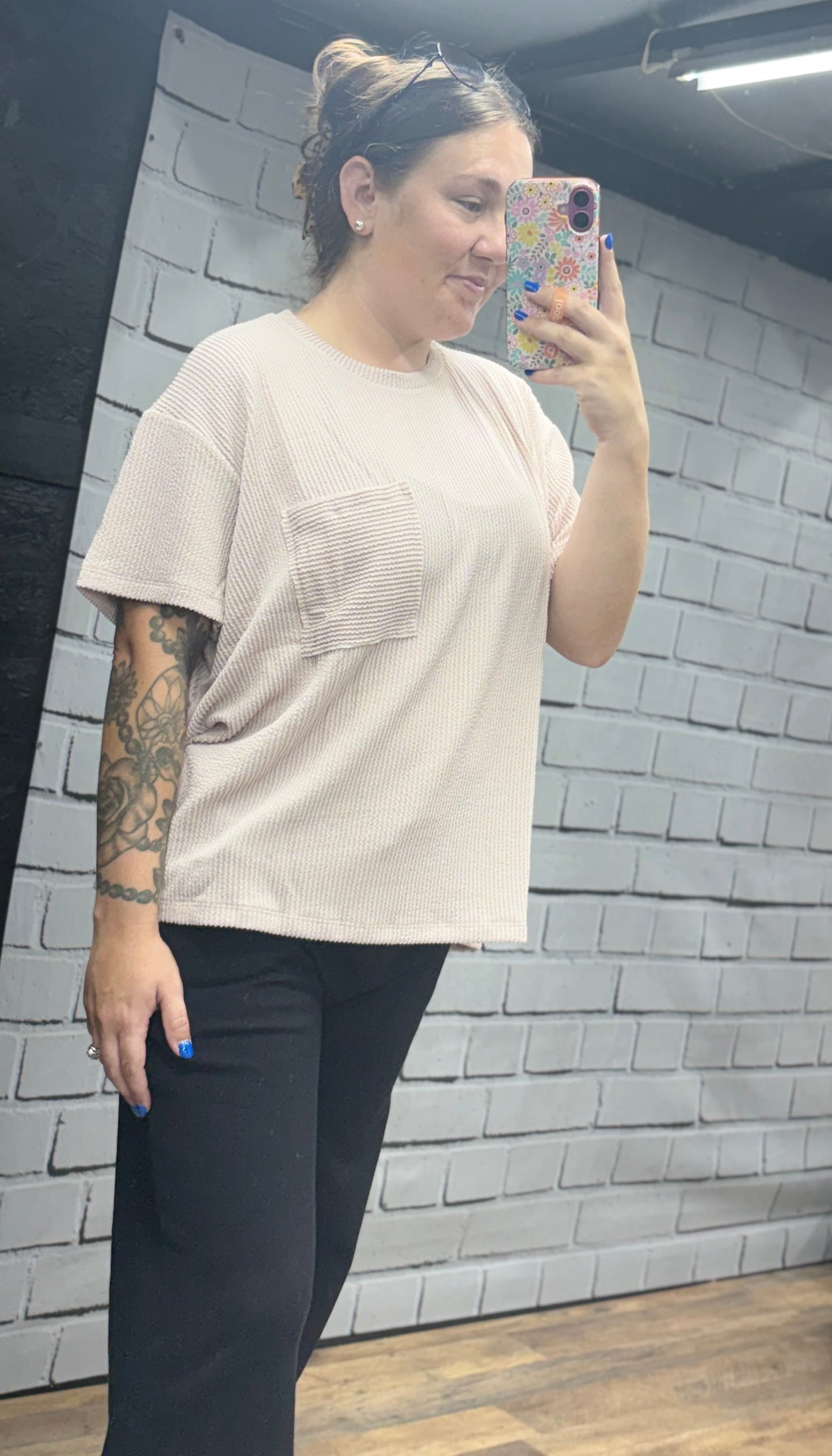 Oversized Ribbed Pocket Tee