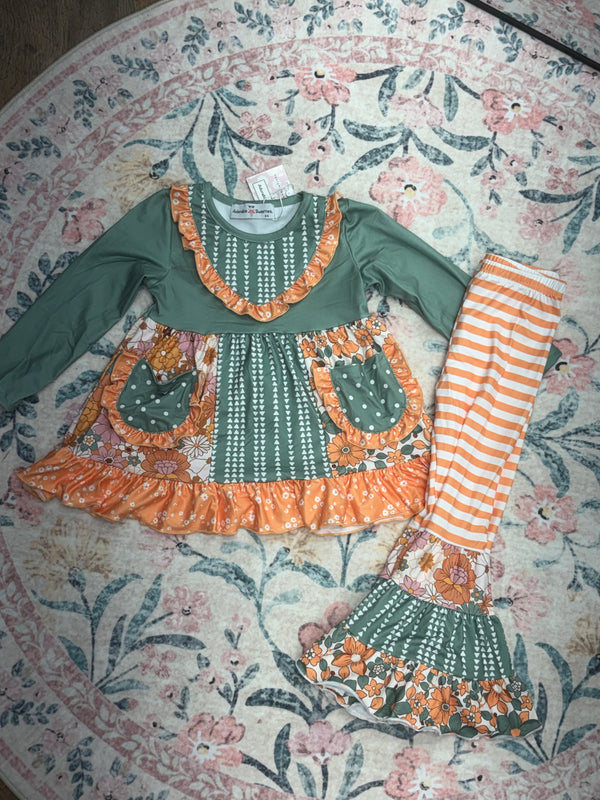Sage Floral belle bottom set