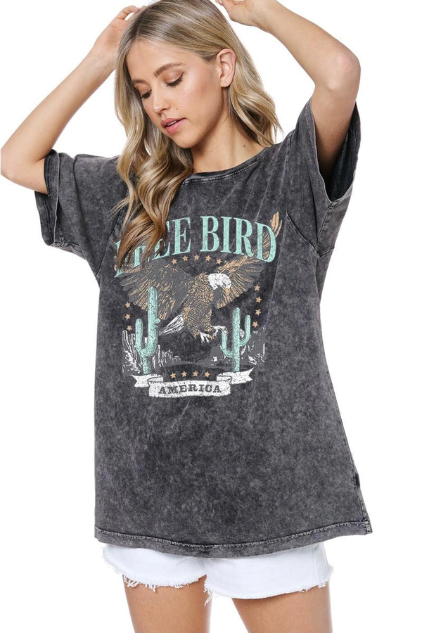 Free Bird America Graphic Boyfriend fit Tee- Black